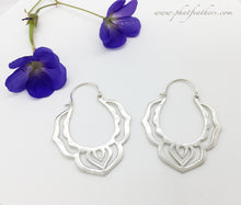 Load image into Gallery viewer, Silver Lotus Hoops
