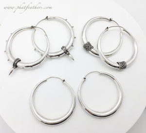 Thin Sterling Silver Tribal Hoops